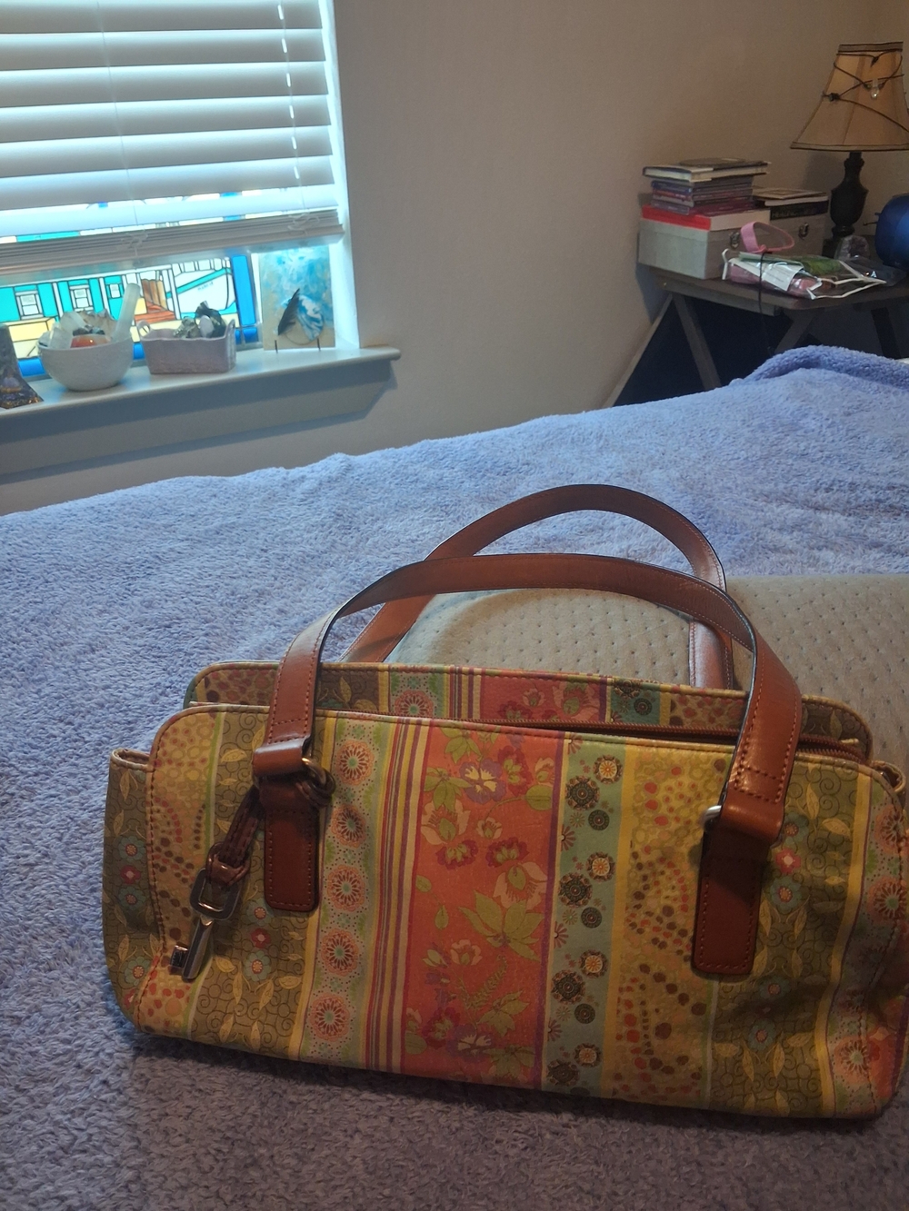 Women's Vintage Fossil Faux Leather Floral Shoulder Bag Leather Straps 12 X 6 - Picture 14 of 15